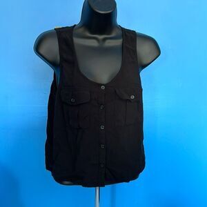 Ecote Black Sleeveless Top – Button Front Tank Size Large, Boho Urban Outfitters